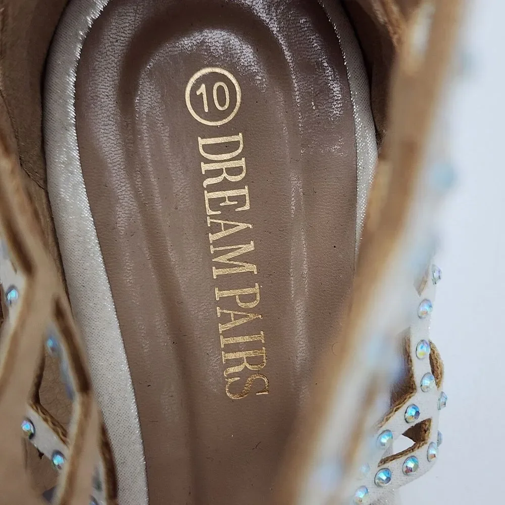 Women Rhinestones Flats Sandals Flip Flops Beach Summer‎ Sandals Size 10